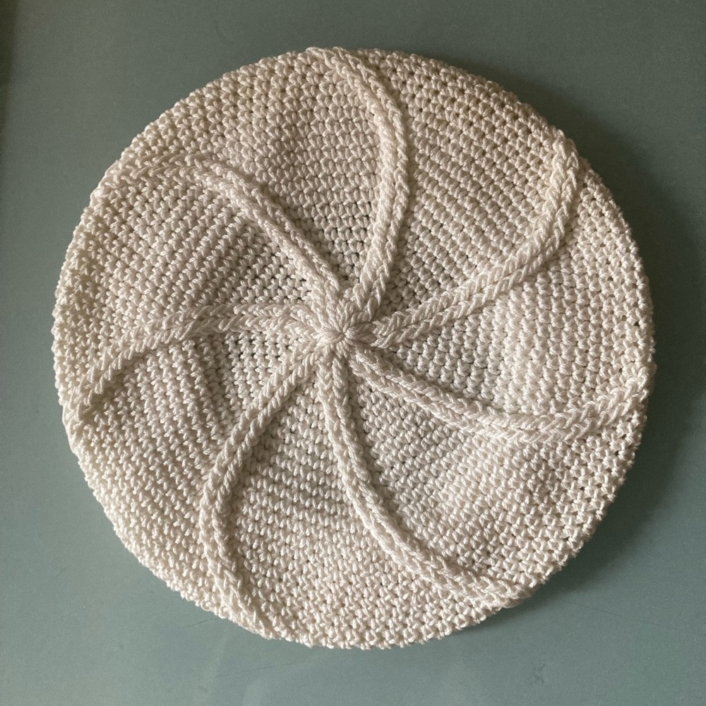 Vintage White Crochet Beret Hat Beanie